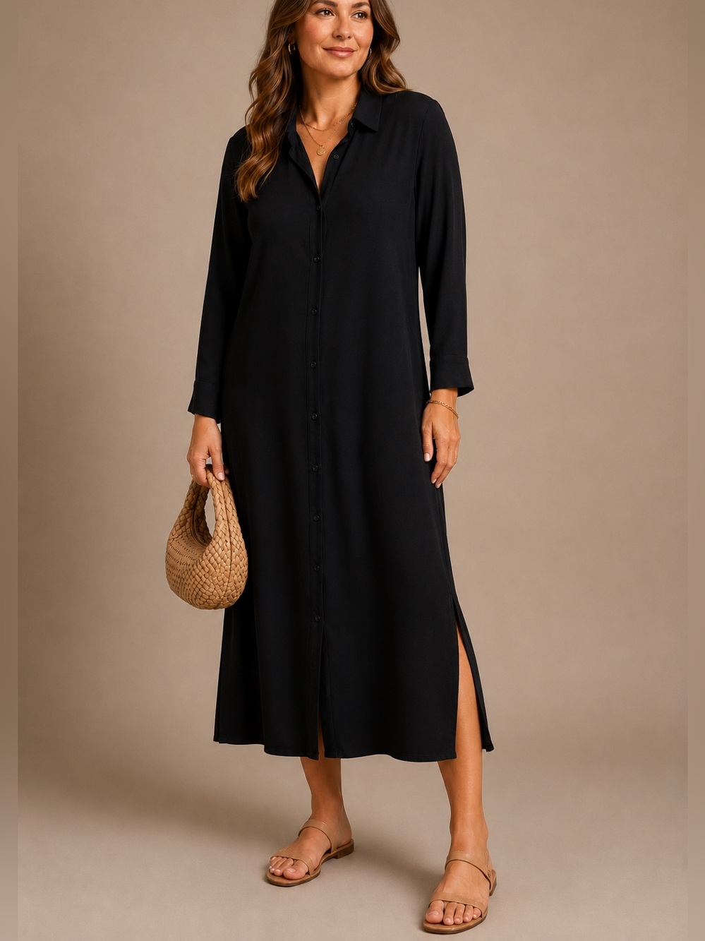 The Fisher Project Collared Tencel/Lyocell Blend Maxi Buttondown Dress Medium